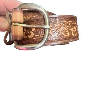 R.G. Bullco Leather Floral Belt Brown 42" Hand Tool Butterfly Western Boho Indie